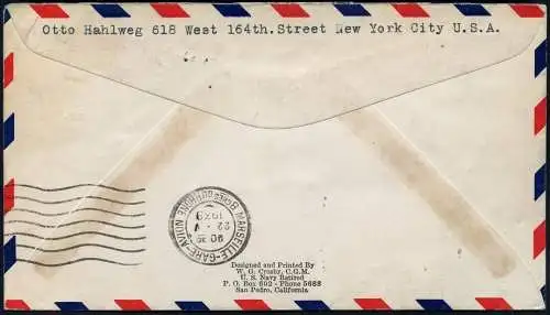 USA 1939 First Flight Cover Clipper Crosby Cachet New York Marseille Germany/882