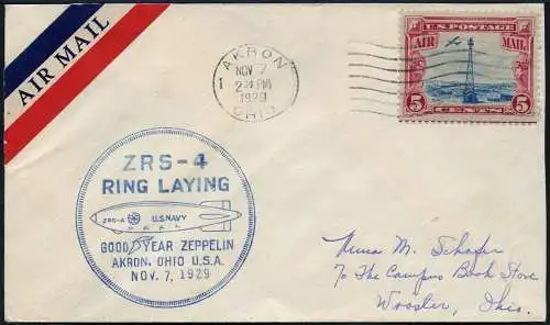 Zeppelin 1929 USA ZRS-4 Ring Laying Akron nach Wooster Gedenkumschlag / 2274