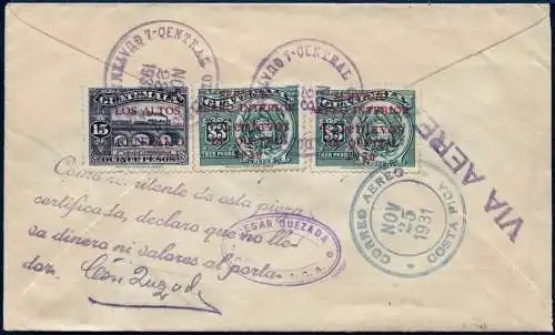Guatemala 1931 Reko-Brief Flugpost MiF Vulkan Flugzeug Eisenbahn Costa Rica/ 754