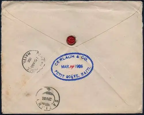 Haiti 1906 Brief aus Petit Goave Schiffspost Niederlande Satigny Schweiz / 39