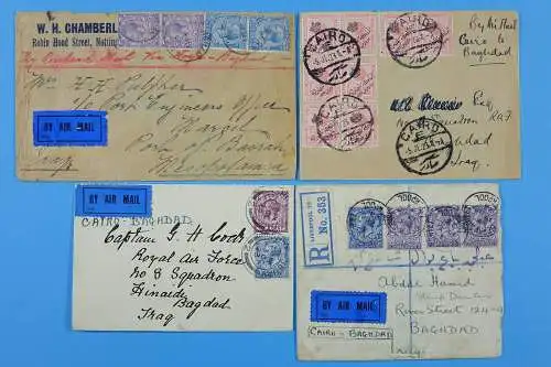 Irak Iraq 1920's Posten Luftpost-Briefe aus, nach oder via Bagdad Basra Airmail