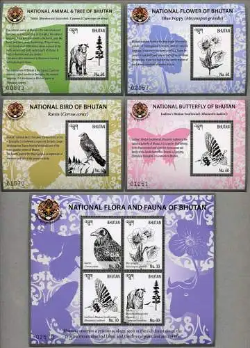 Bhutan 2016 Rabe Blauer Mohn Schmetterling Baum Takin Block 562-566 MNH