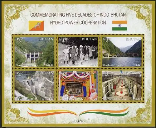 Bhutan 2019 Wasserkraft Kraftwerke Zusammenarbeit mit Indien Staudamm Block MNH