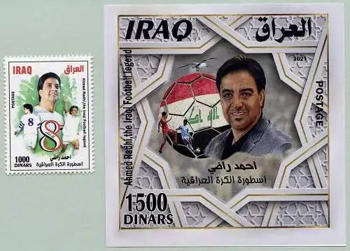 Irak Iraq 2021 Fußball Legende Ahmed Radhi Nationalfarben Soccer Sports MNH