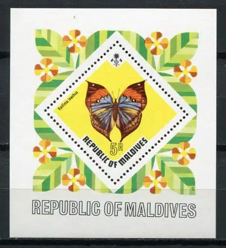Malediven Maldive 1973 Schmetterling Butterfly Farfalla Papillon Block 19 MNH