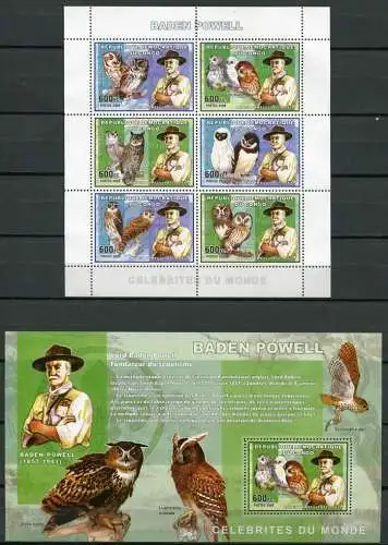 Kongo Kinshasa Congo 2006 Pfadfinder Scouts Eulen Vögel Owls Satz + Block MNH