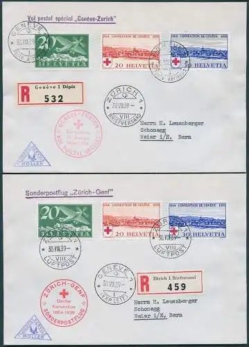 Schweiz 1939 Sonderpostflug Rotes Kreuz Genfer Konvention Genf Reko-Briefe/ 584