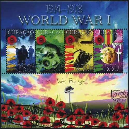 Curacao 2015 1. Weltkrieg World War Lest We Forget Militär Panzer Gaskrieg MNH
