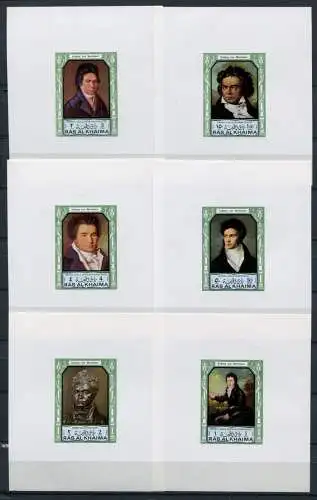 Ras Al-Khaima 1972 Beethoven Musik Music Gemälde 635-40 Einzelblocks MNH