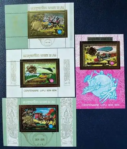 Laos 1975 UPU Post Raumfahrt Concorde Eisenbahn Zeppelin Treck Block 61-64 A MNH