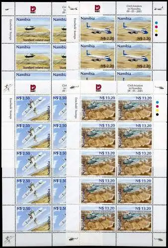 Namibia 2001 Flugzeuge Airplanes Aviation Luftfahrt 1037-1040 Kleinbögen MNH