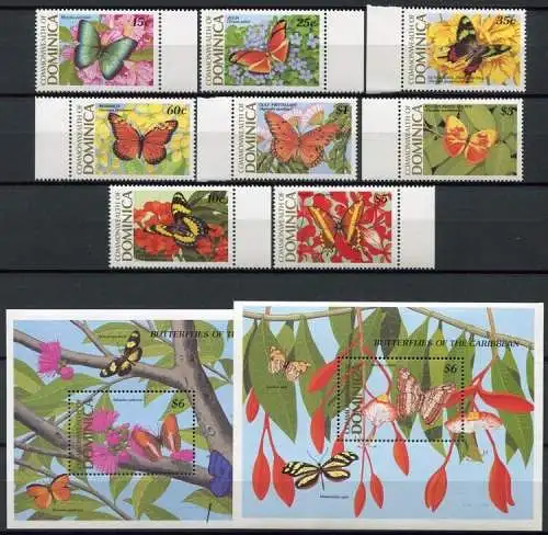 Dominica 1989 Schmetterlinge Butterflies Farfalla 1213-1220 Block151-152 MNH