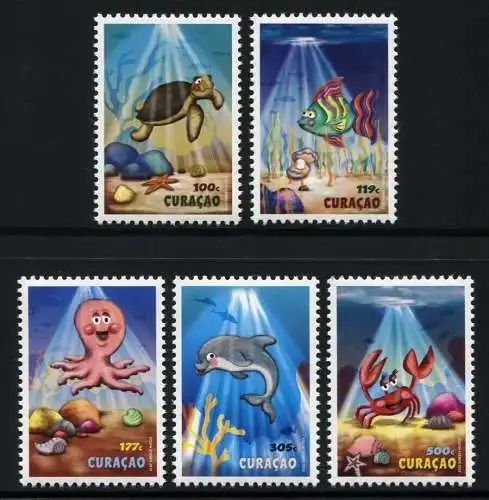 Curacao 2014 Jugendhilfe Meerestiere Schildkröte Fisch Delphin Krebs MNH