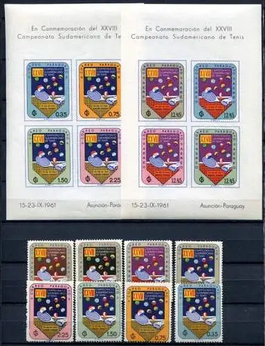 Paraguay 1961 Tennis Sport 933-940 +A940-H940 + Block 6-9 Postfrisch MNH