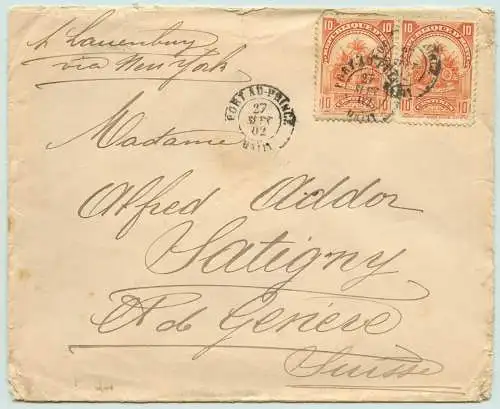 Haiti 1902 Brief aus Port-au-Prince 20 Cent Rate Paar Satigny Schweiz / 15