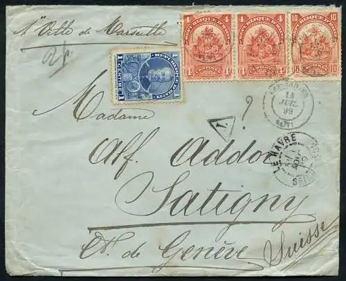 Haiti 1899 Brief 19 Cent Cap Haitien via Le Havre Nachporto Taxe Schweiz/ 20