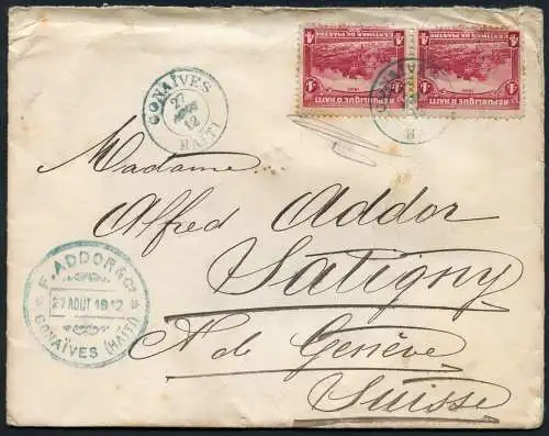 Haiti 1912 Brief aus Gonaives mit Paar 4 C über Genf nach Satigny Schweiz / 4