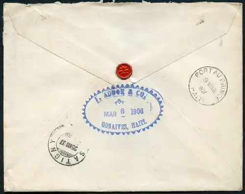 Haiti 1907 Brief 10 Cent EF Gonaives via New York nach Satigny Schweiz / 17