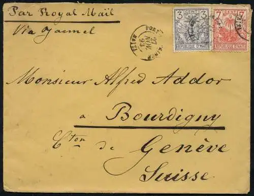 Haiti 1893 Brief Pharmazie Addor Gonaives mit Royal Mail via Jacmel Schweiz / 1