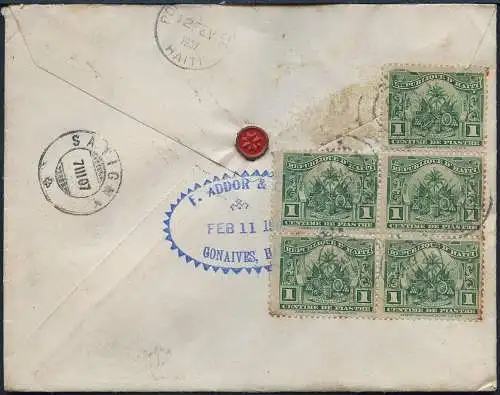 Haiti 1907 Reko-Brief Gonaives via Port-au-Prince nach Satigny Schweiz / 30