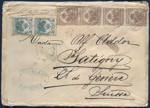 Haiti 1897 Brief Gonaives hohe Frankatur 90c via New York Satigny Schweiz / 35