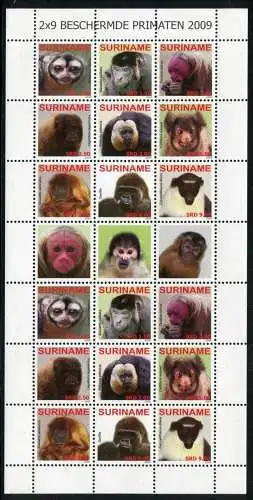 Surinam 2009 Affen Monkeys Wildtiere Primaten 2336-2344 ZD-Bogen Postfrisch MNH