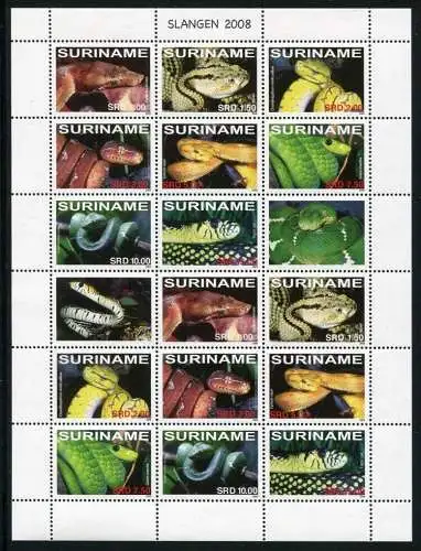Surinam 2008 Schlangen Slangen Snakes Reptilien 2221-2228 Bogen Postfrisch MNH
