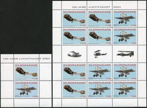 Surinam 2003 Motorflug Brüder Wright Flugzeuge 1894-1895 Kleinbogen Block 93 MNH