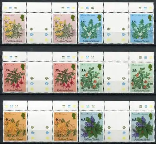 Falklandinseln 1995 Ziersträucher Pflanzen Plants 634-639 Stegpaare MNH