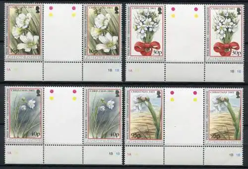 Falklandinseln 2003 Weihnachten Blumen Christmas Flowers 894-897 Stegpaare MNH