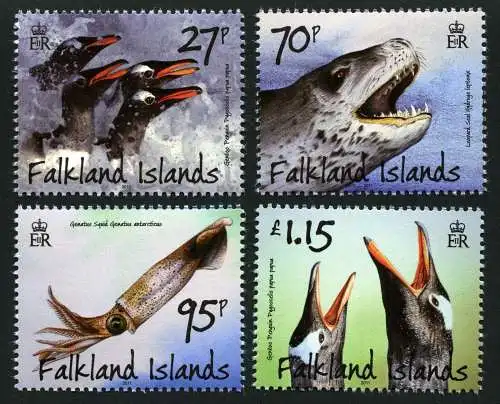Falklandinseln 2011 Pinguine Seeleopard Kalmar Penguins Vögel 1152-1155 MNH