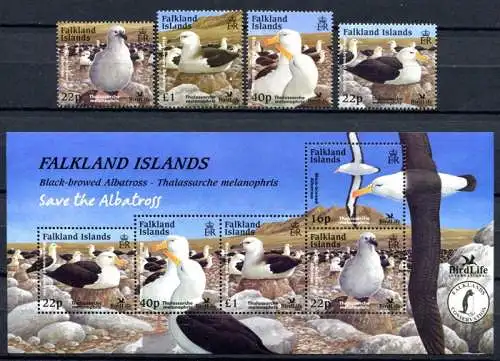 Falklandinseln 2003 Vögel Seevögel Birds Uccelli Oiseaux 886-889 Block 30 MNH