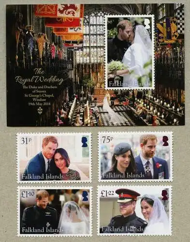 Falklandinseln 2018 Royal Wedding Prinz Harry & Meghan 1369-1372 Block 52 MNH