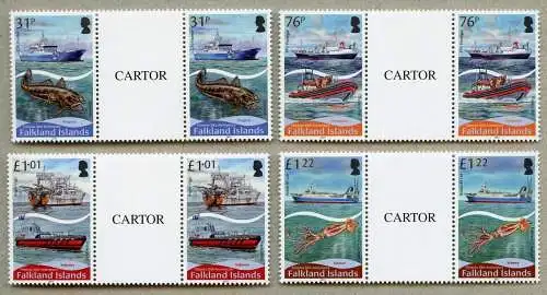 Falklandinseln 2017 Fischerei Fische Tintenfisch Schiffe 1345-1348 Stegpaare MNH