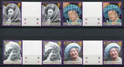 Falklandinseln 2002 Tod der Königinmutter Elisabeth Royalty 849-852 Stege MNH