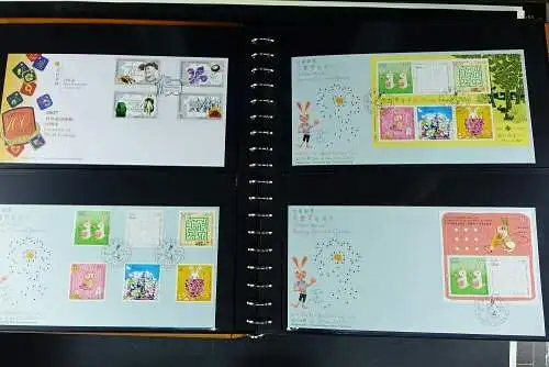 Hongkong 2006 - 2015 Sammlung FDC Ersttagsbriefe in 4 Lindner-Alben mit Schuber