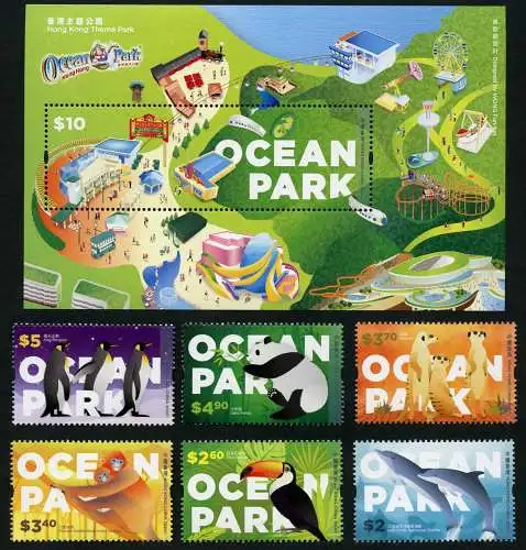 Hongkong 2020 Ocean Park Freizeitpark Tiere Pinguine Panda Delphine Tukan MNH