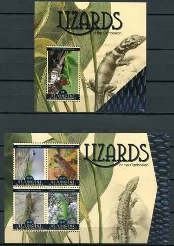 St. Vincent 2011 Eidechsen Lizards Reptilien Reptiles 7047-7050 Block 722 MNH