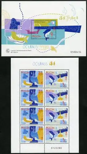 Macau Macao 1998 Internationales Jahr des Meeres Wale 969-970 KLB Block 55 MNH