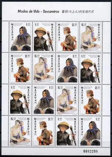 Macau Macao 1997 Lebensweisen Hausbootbewohner Fischer 904-907 Kleinbogen MNH
