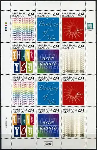 Marshall Inseln 2015 Grußmarken Greeting Stamps Kleinbogen Postfrisch MNH