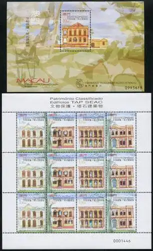 Macau Macao 1999 Kulturdenkmälder Architektur 1037-1040 KLB Block 68 MNH