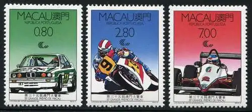 Macau Macao 1988 Grand Prix Rennwagen Motorrad Autos 608-610 Postfrisch MNH