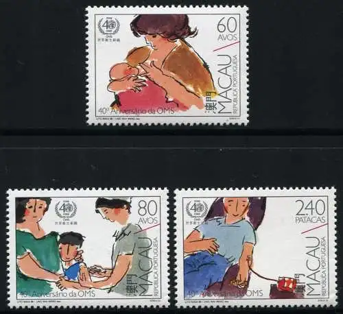 Macau Macao 1988 WHO Weltgesundheitsorganisation Medizin 593-595 Postfrisch MNH