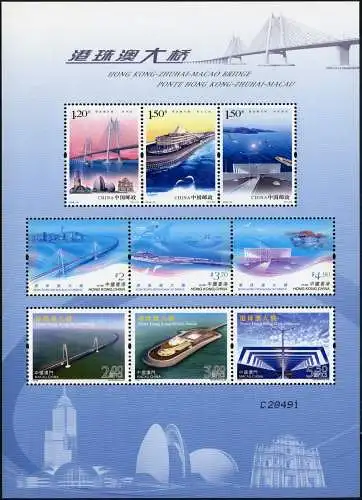 Macau 2018 Hongkong-Zhuhai-Macao Brücke China Bridge ZD-Kleinbogen C-Nummer MNH