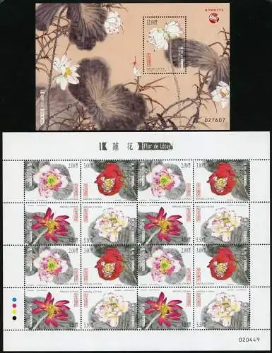 Macau Macao 2017 Lotosblumen Lotus Blumen Blüten 2144-2147 KLB Block 264 MNH