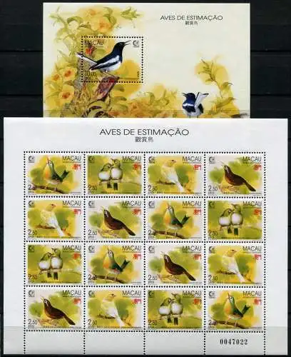 Macau Macao 1995 Vögel Birds SINGAPORE 814-17 KB plus Block 30 Postfrisch MNH