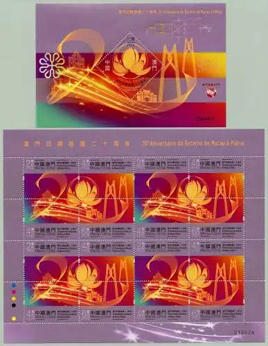 Macau Macao 2019 Wiedereingliederung in China Lotos 2290-2293 KLB Block 292 MNH