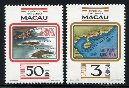 Macau Macao 1982 Geographische Lage Landkarte Südchinesisches Meer 495-496  MNH
