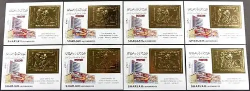 Sharjah 1968 Olympiade Mexico Block 45 A/B Aufdrucke (8) Sieger Gewinner MNH
